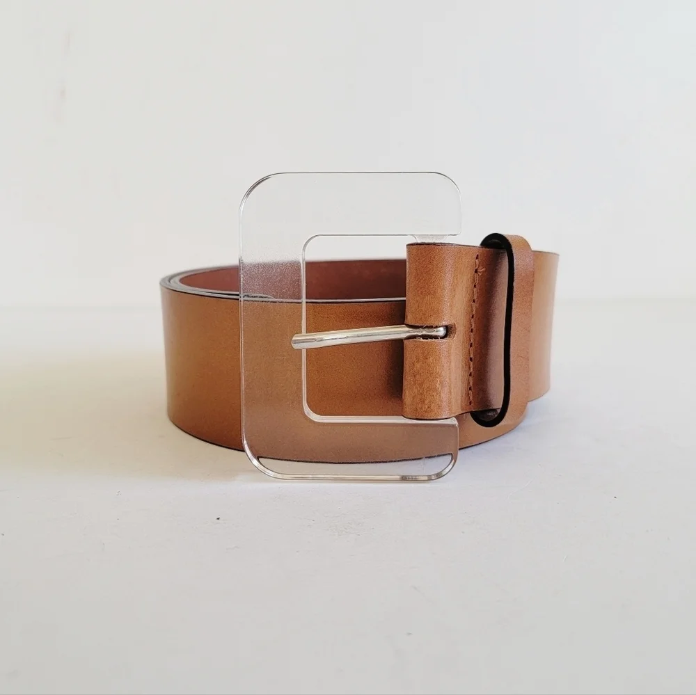 & other stories Tan Leather Belt Acrylic Buckle Size XS Brown Minimalist Boho